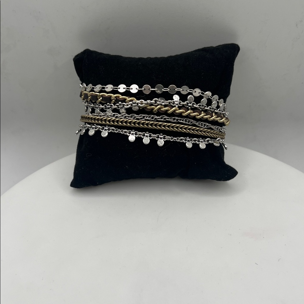 Lucky Brand Silver and Gold Multi-Layer Bracelet 7 1/2” 7.5 inches